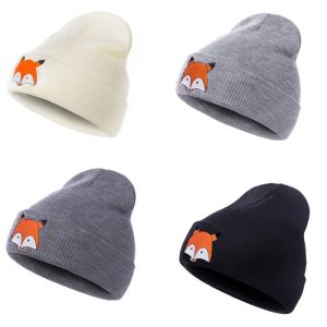 Chapéus de inverno com estampa de raposa fofa de desenho animado