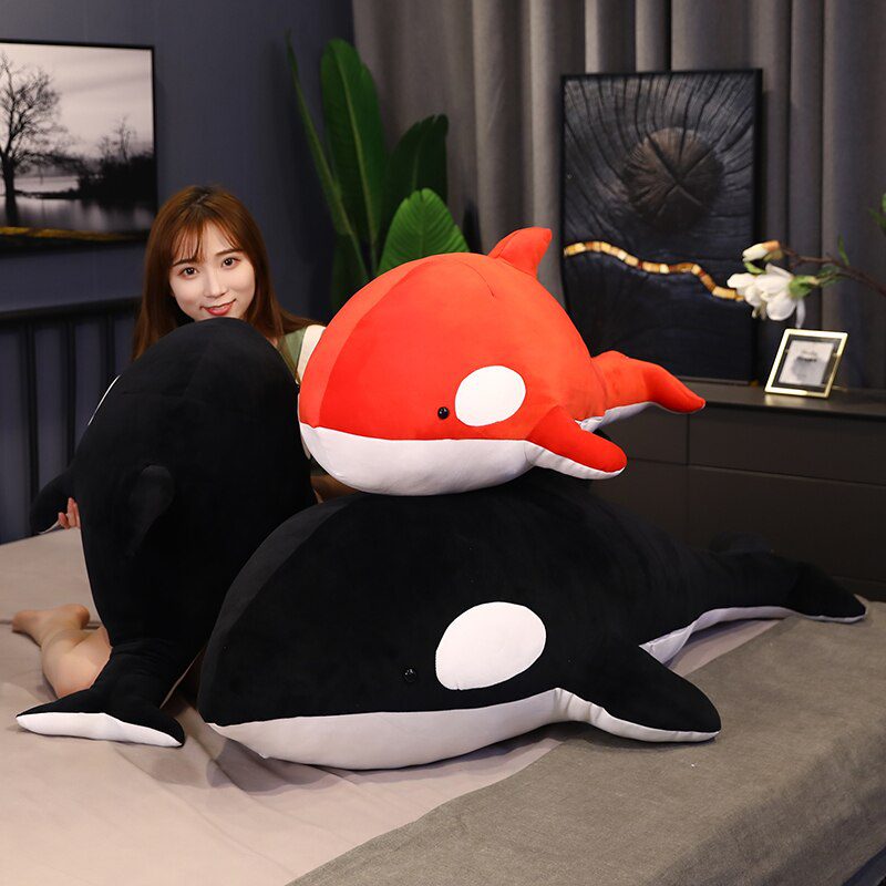 Плюшевая красная китовая акула ｜Красивые новые плюшевые игрушки в виде черной и красной акулы 60/80 см-8