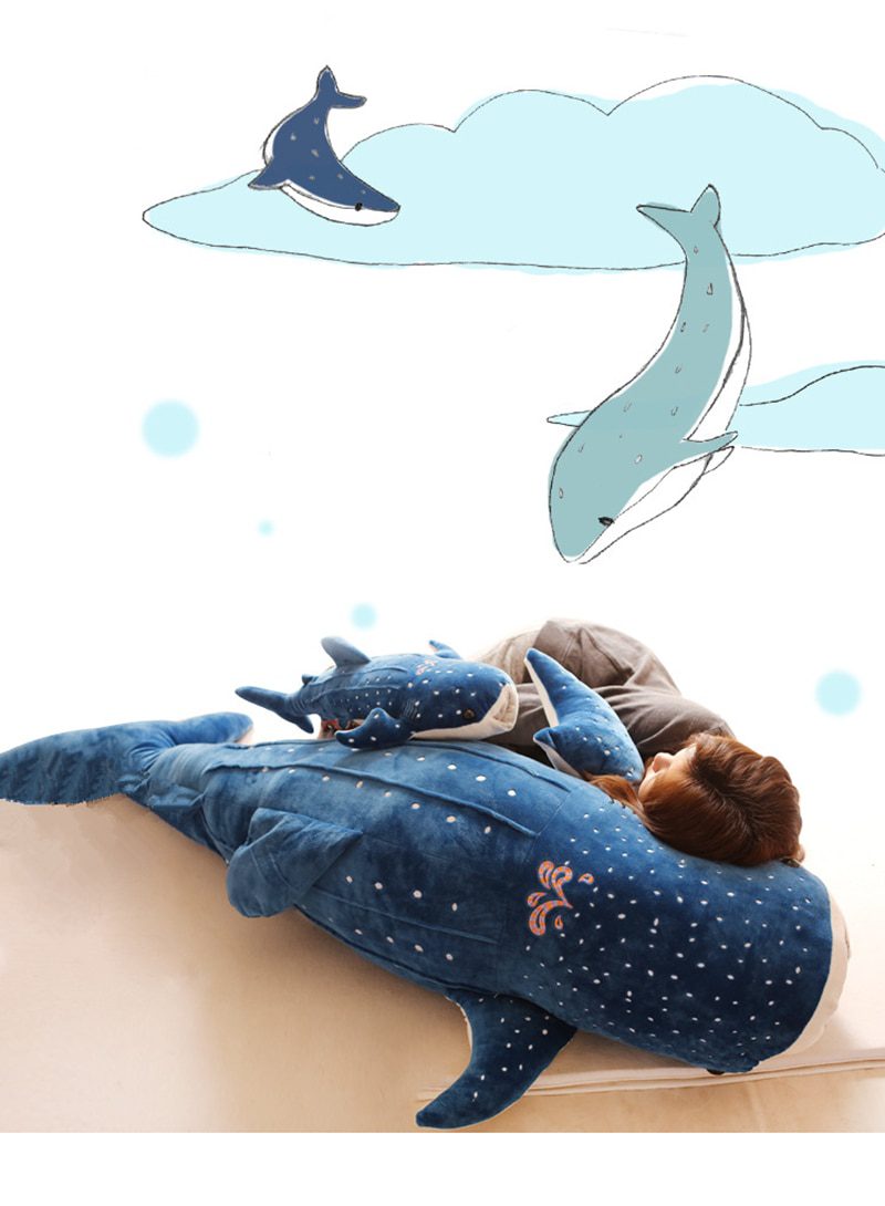 Pelúcia de tubarão-baleia Destiny ｜ 50/100 cm, peixe grande, baleia, bebê, bonecos de animais macios -4