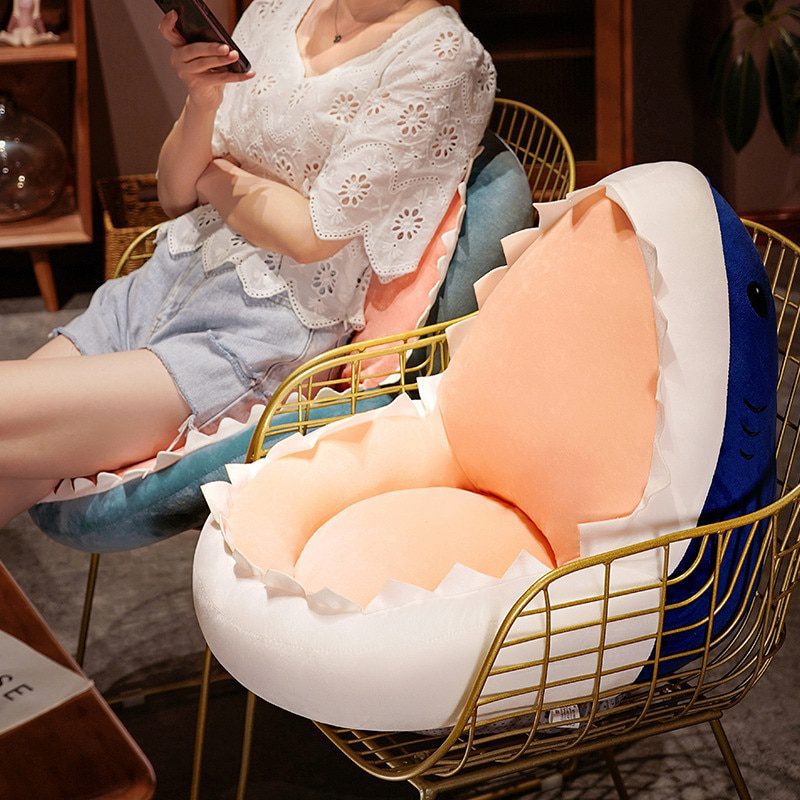 Almofada de assento de pelúcia tubarão | Brinquedo de pelúcia de dentes macios Kawaii -4