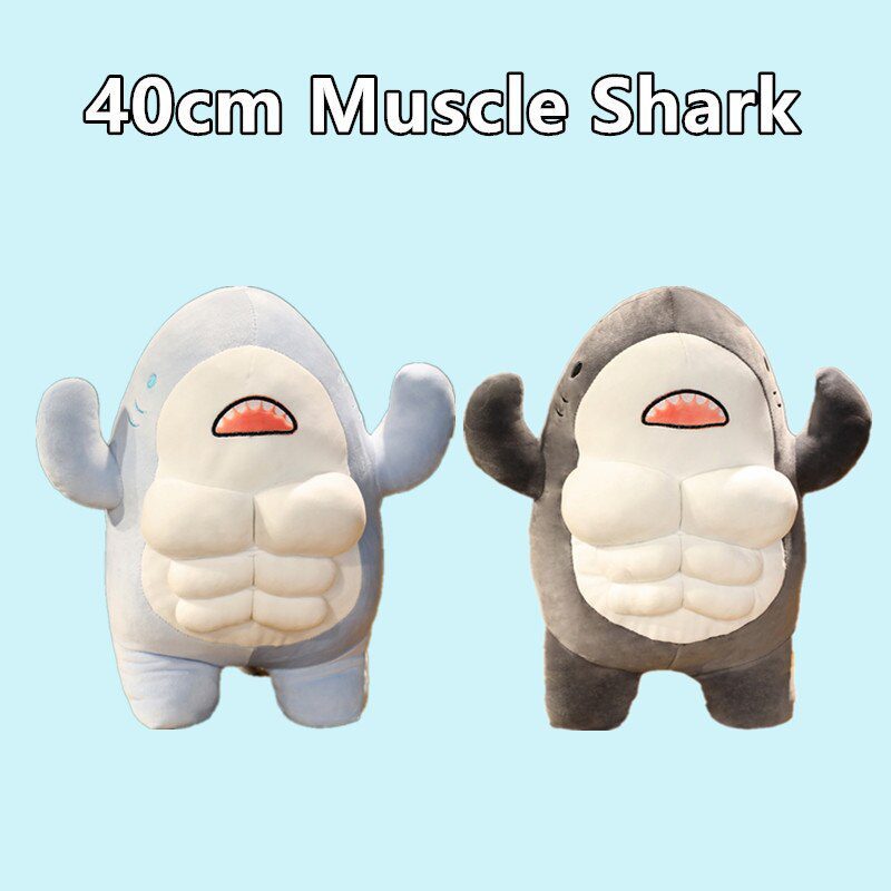 Плюшевая кукла Muscle Shark | Мягкие игрушки с милой акулой 40 см -1