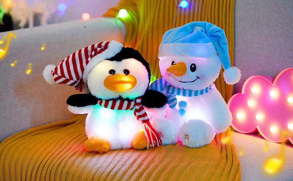 Мягкая игрушка с подсветкой в виде музыкального снеговика | Плюшевые игрушки куклы со светодиодной подсветкой -4