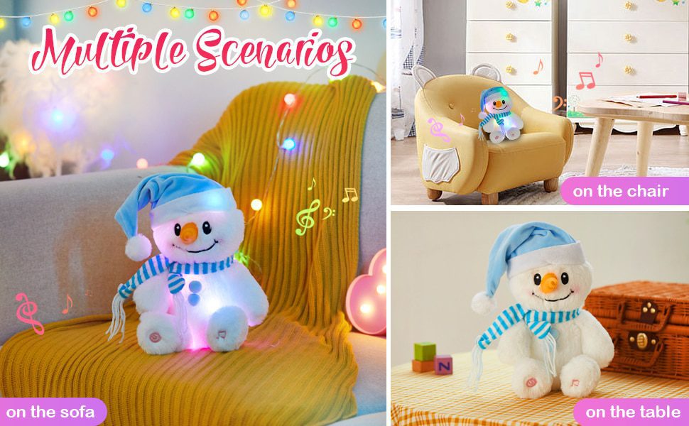 Мягкая игрушка с подсветкой в виде музыкального снеговика | Плюшевые игрушки куклы со светодиодной подсветкой -3