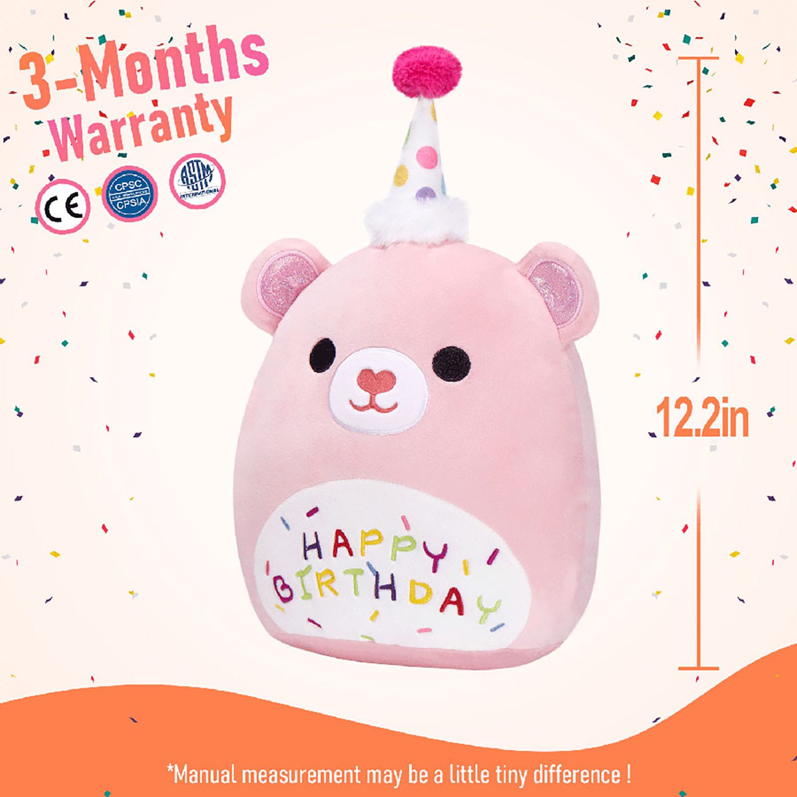 Feliz aniversário urso de pelúcia | 31cm - Almofadas Macias Brinquedo de Pelúcia para Dormir -8