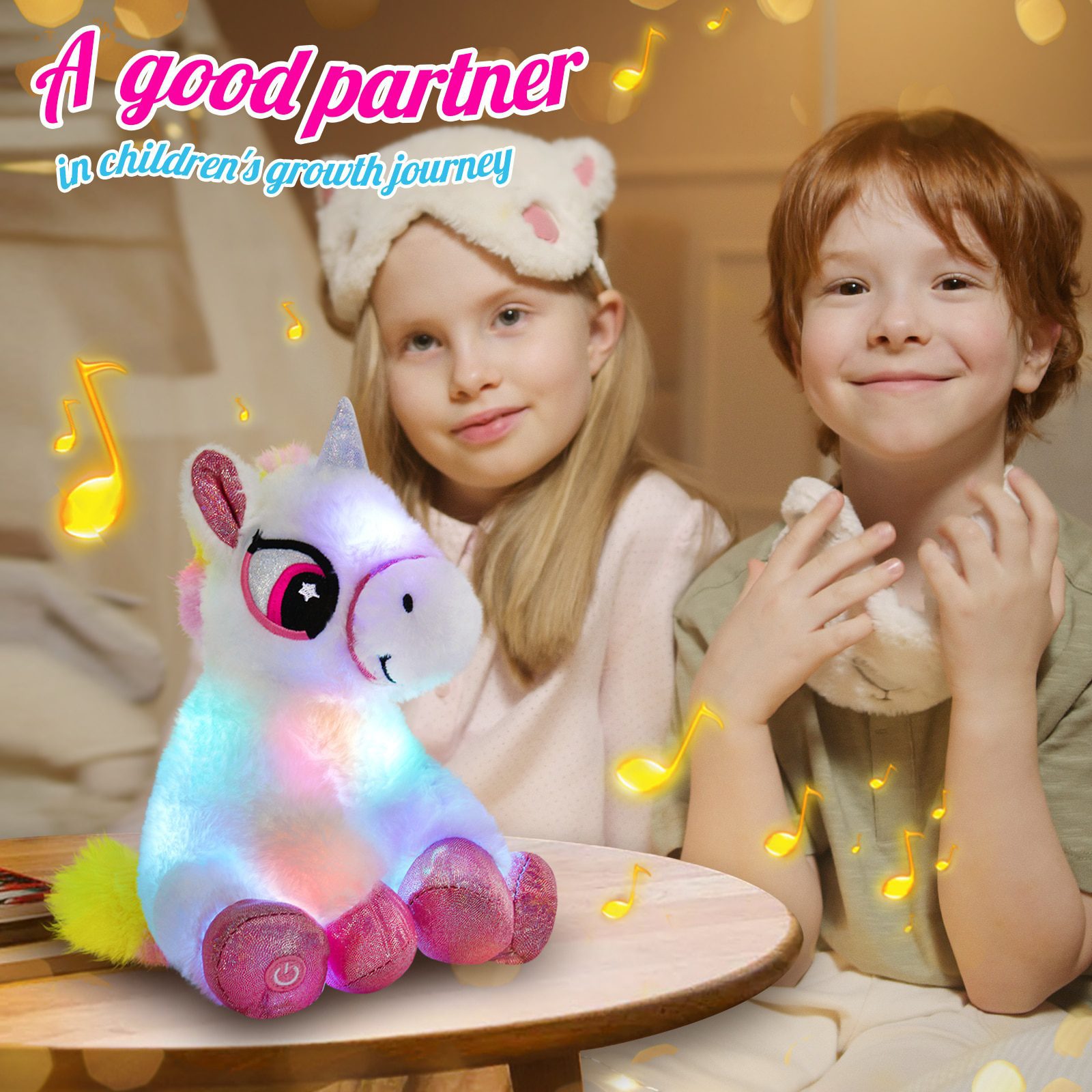 Animal de pelúcia iluminado de unicórnio | 10,5 Polegadas - Brinquedos de pelúcia musicais com luz LED de unicórnio colorido -6