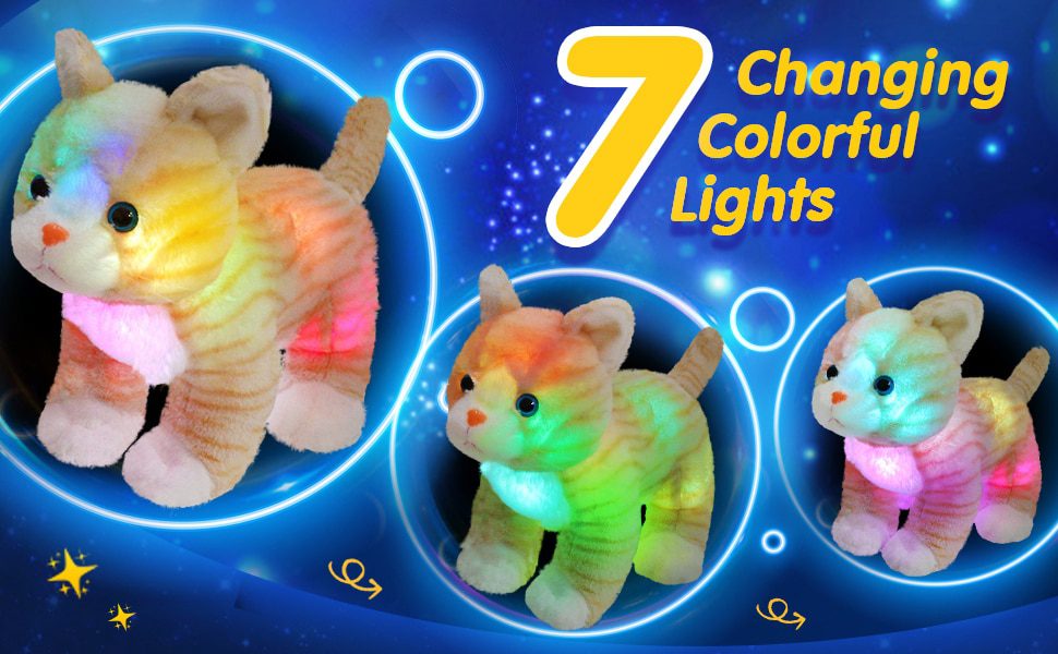 Jouet en peluche de chat de dessin animé | Jouets en peluche mignons de poupée Kawaii 35 cm - avec des animaux en peluche musicaux à LED -4