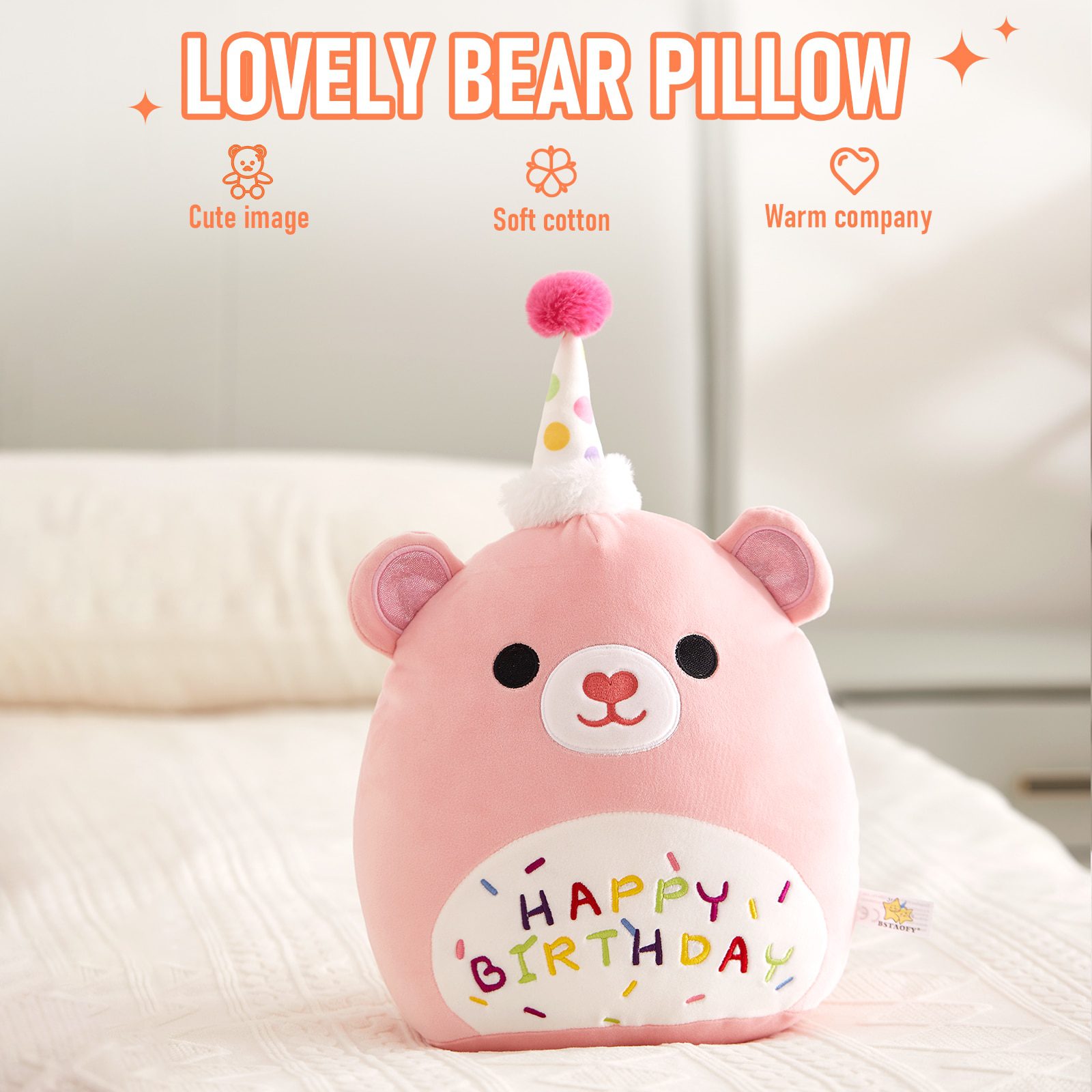 Feliz aniversário urso de pelúcia | 31cm - Almofadas Macias Brinquedo de Pelúcia para Dormir -5