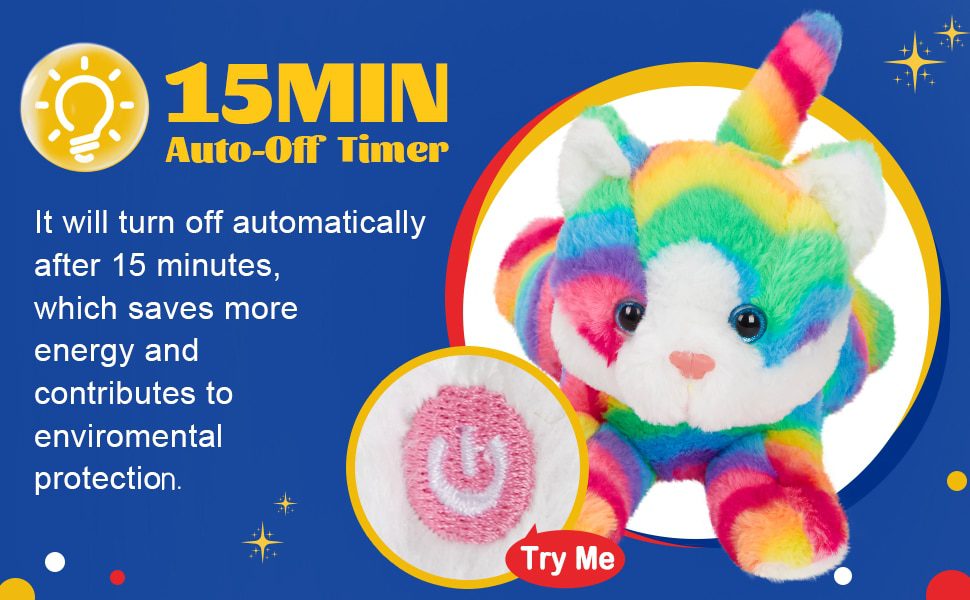 Rainbow Cat Stuffed Animal | 33cm - Luminous Plush Toys with LED Light Musical -4