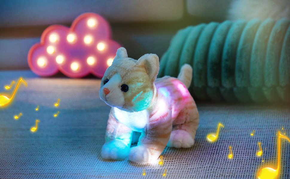 Jouet en peluche de chat de dessin animé | Jouets en peluche poupée Kawaii mignonne 35 cm - avec animaux en peluche LED musicaux -2