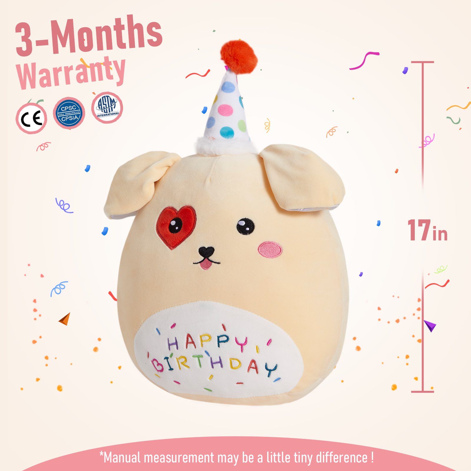 Aniversário Squish Mellows | Brinquedos de pelúcia fofos para cães de aniversário de 40 cm -4