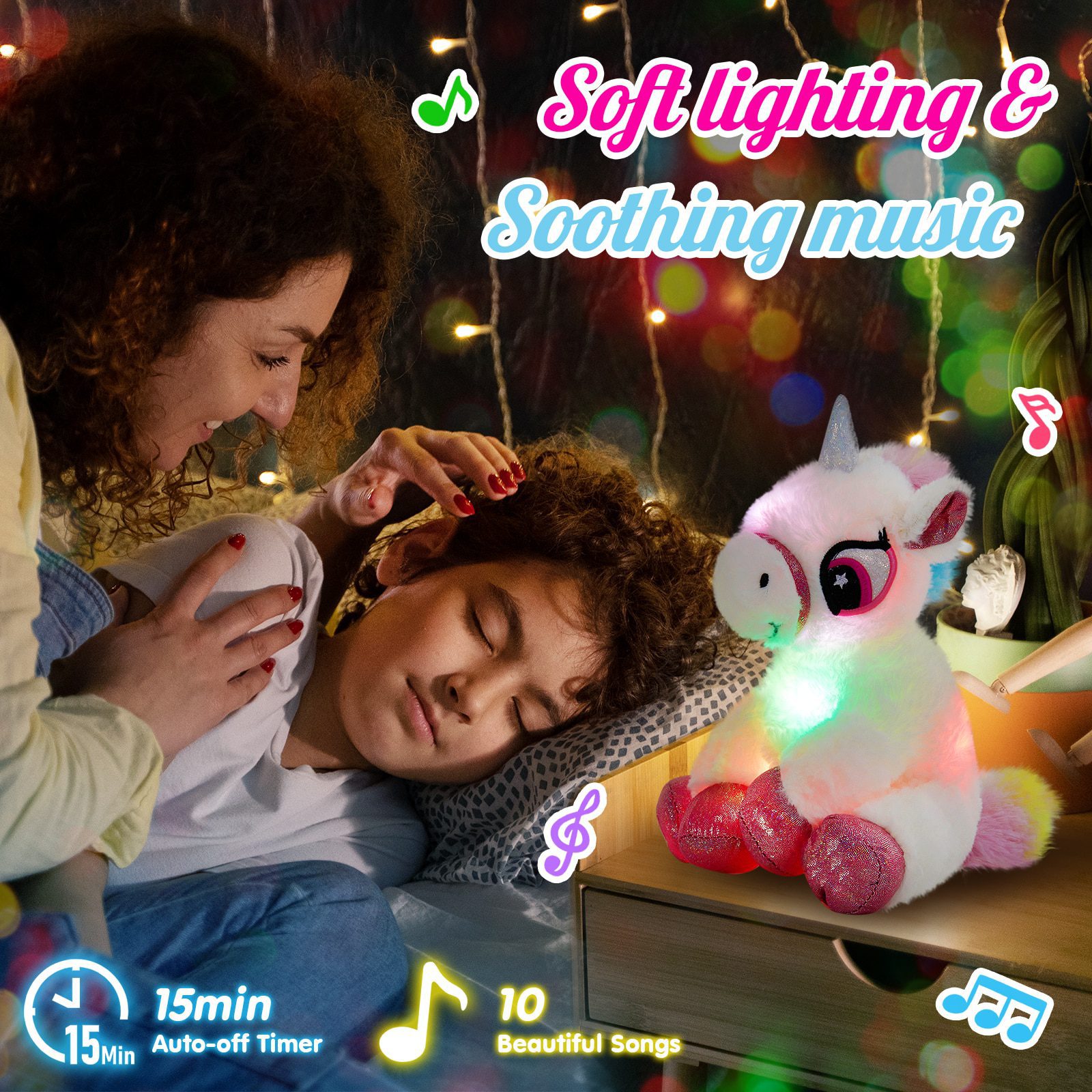 Light Up Unicorn Stuffed Animal | 10.5 Inch - Colorful Unicorn LED Light Musical Stuffed Toys -4
