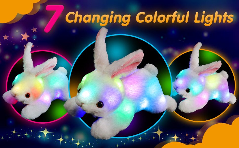 Brinquedo de pelúcia de coelho de pelúcia | Bichos de pelúcia com brilho musical com luz LED de 38 cm -4