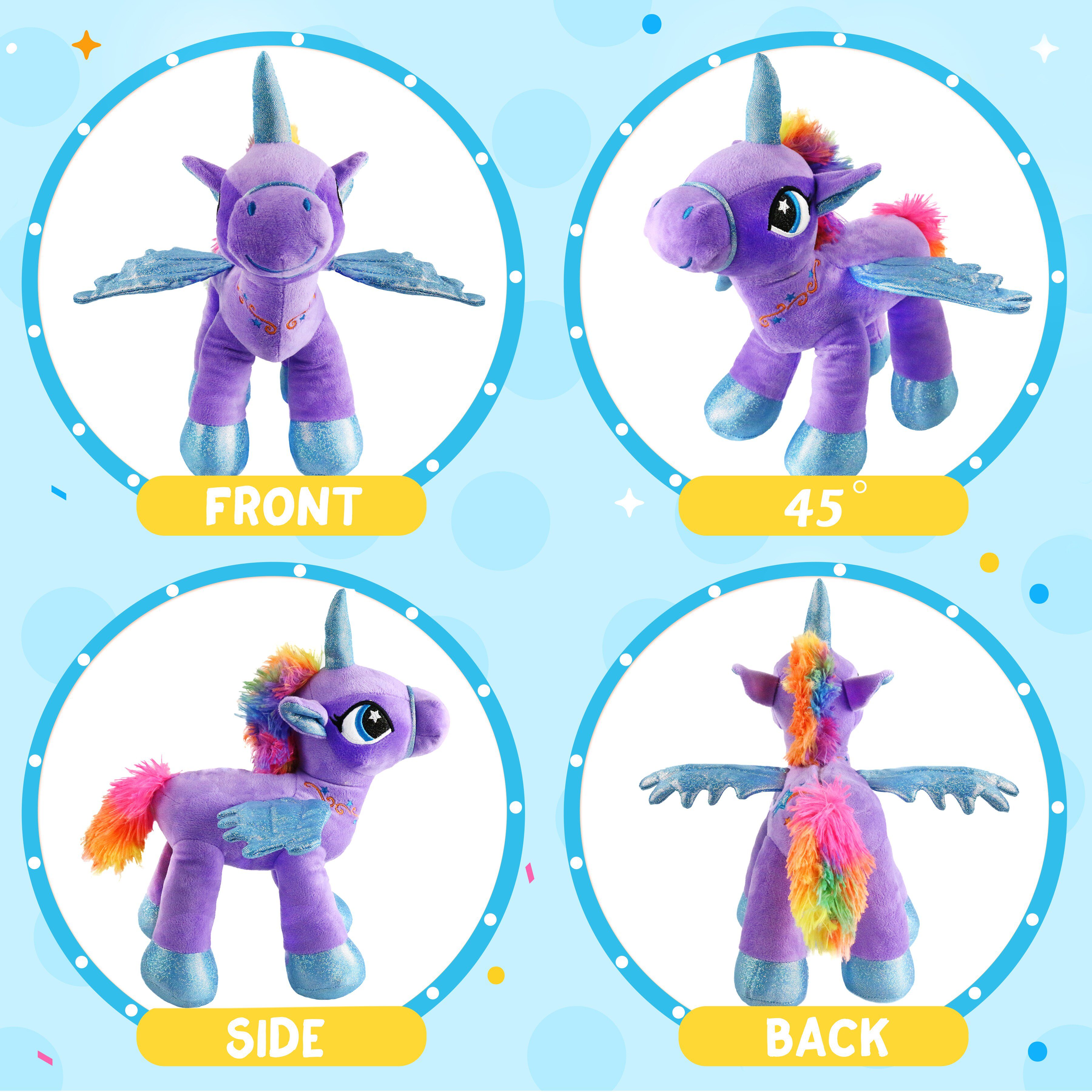Purple Unicorn Stuffed Animal | 35cm - Unicorn with Wings Soft Plush Toys -2