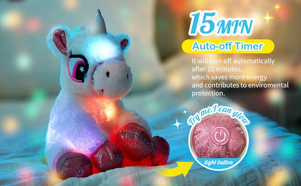 حيوان محشو على شكل وحيد القرن مضيء | 10.5 بوصة - ألعاب محشوة موسيقية بإضاءة LED يونيكورن ملونة -8
