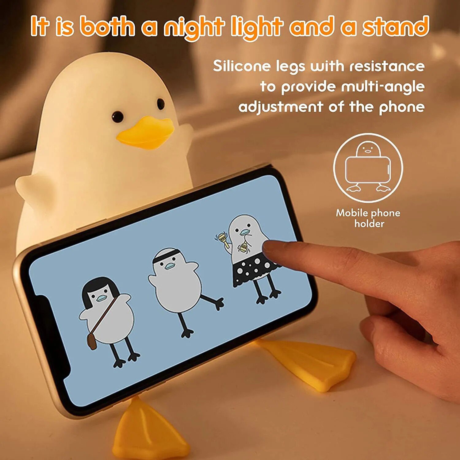 Cute Duck Led Night Light | USB Rechargeable Silicone Lamp - Touch Switch -4