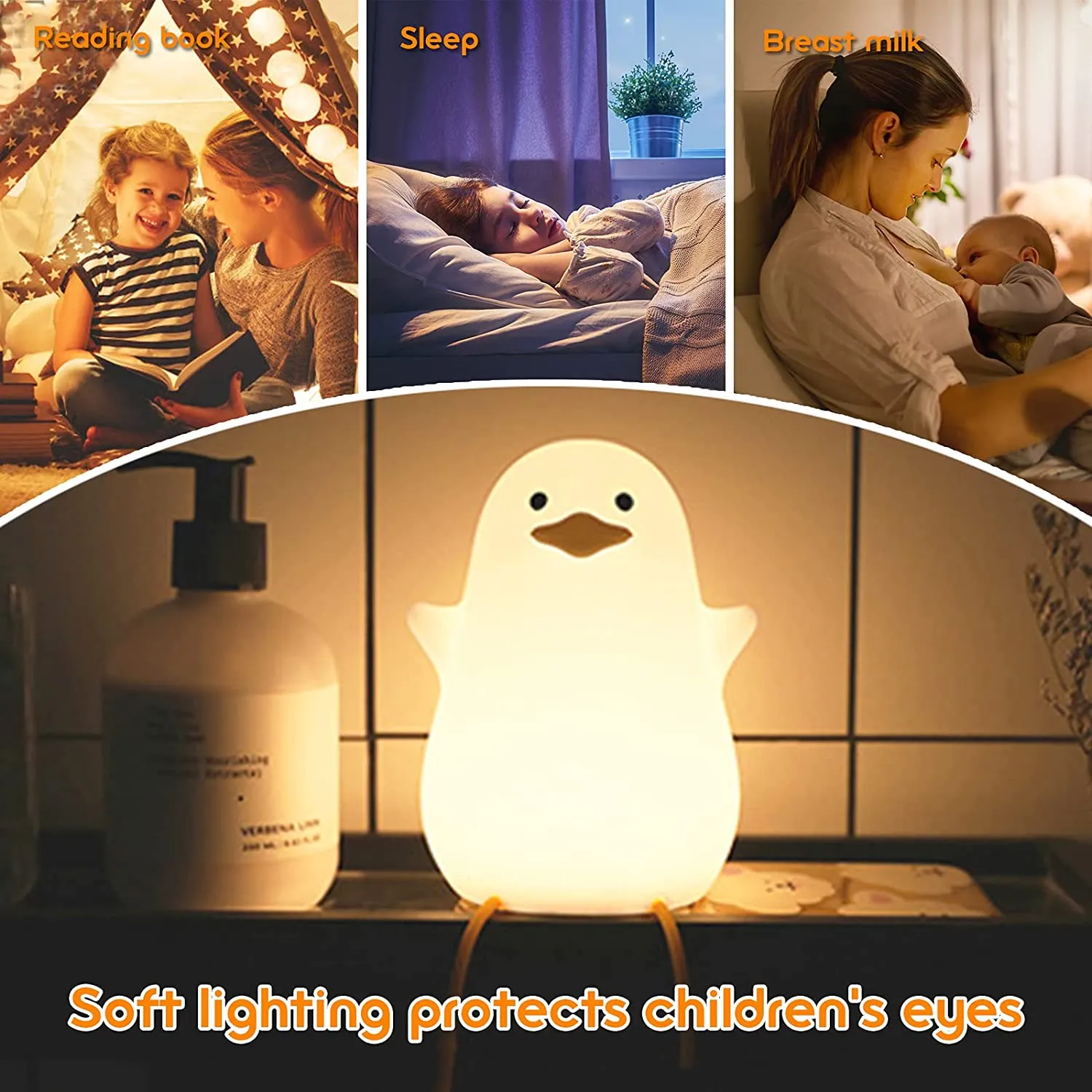 Cute Duck Led Night Light | USB Rechargeable Silicone Lamp - Touch Switch -1