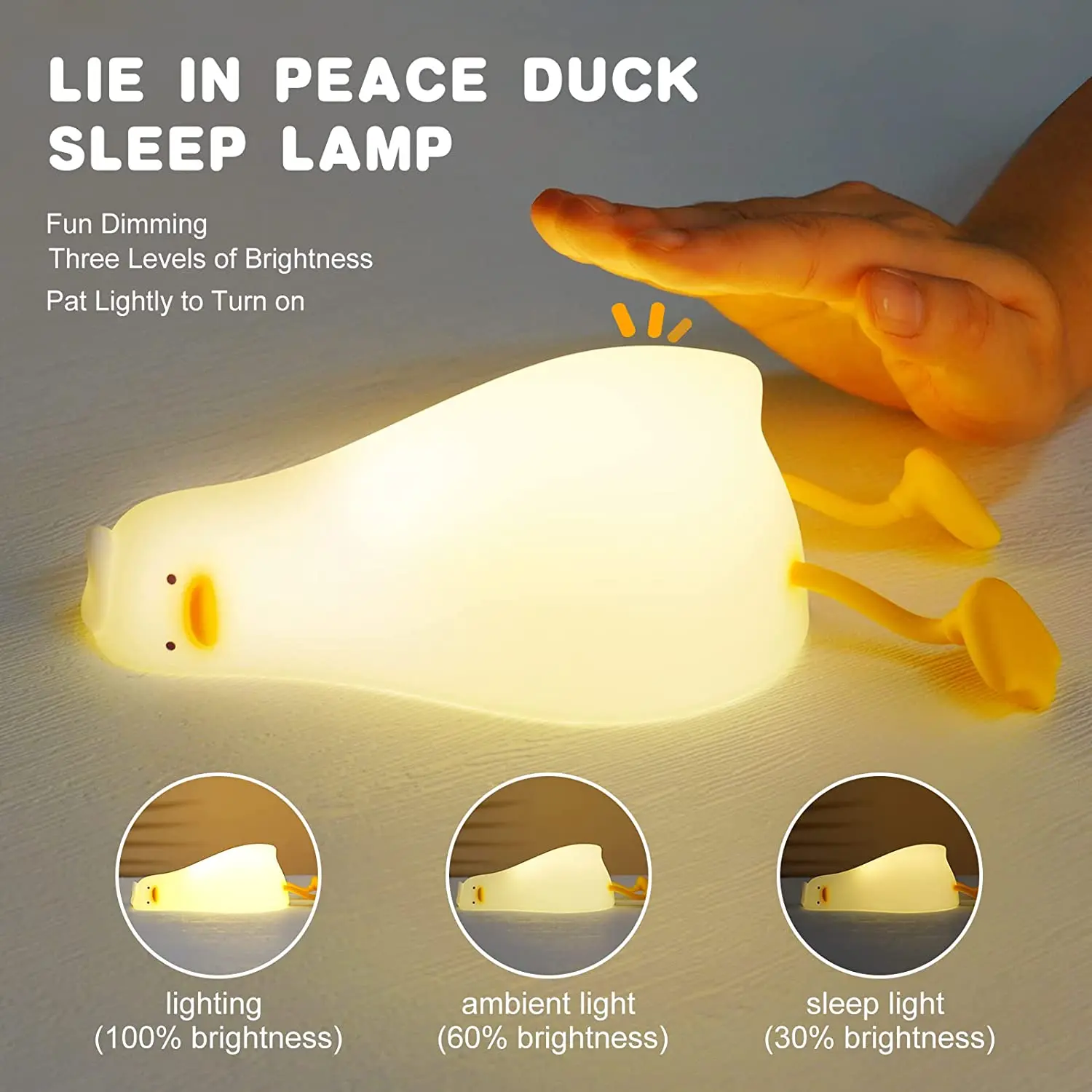 Luz noturna LED de pato fofo | Lâmpada de silicone recarregável USB - Interruptor de toque -11