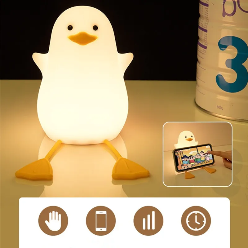 Cute Duck Led Night Light | USB Rechargeable Silicone Lamp - Touch Switch -15