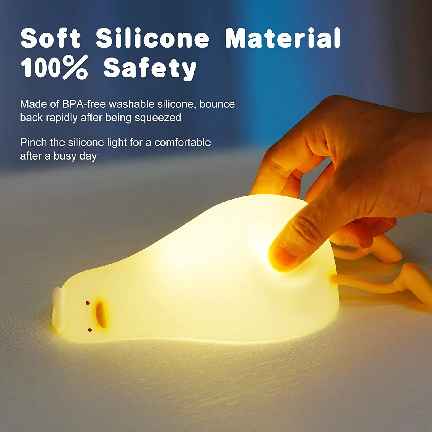 Luz noturna LED de pato fofo | Lâmpada de silicone recarregável USB - Interruptor de toque -10