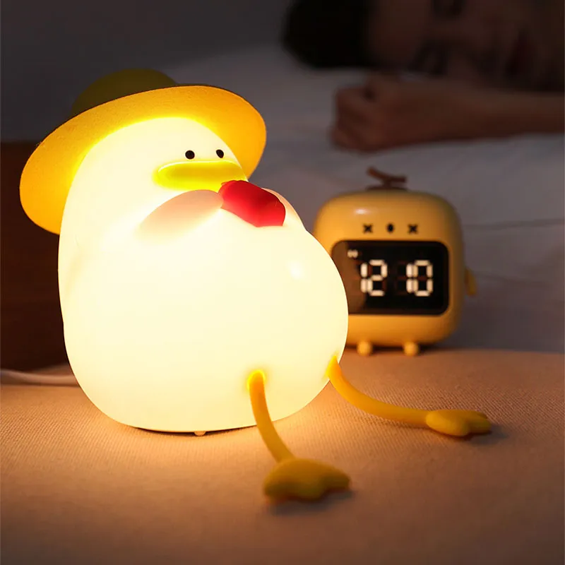 Linda luz nocturna LED de pato | Lámpara de silicona recargable por USB - Interruptor táctil -17