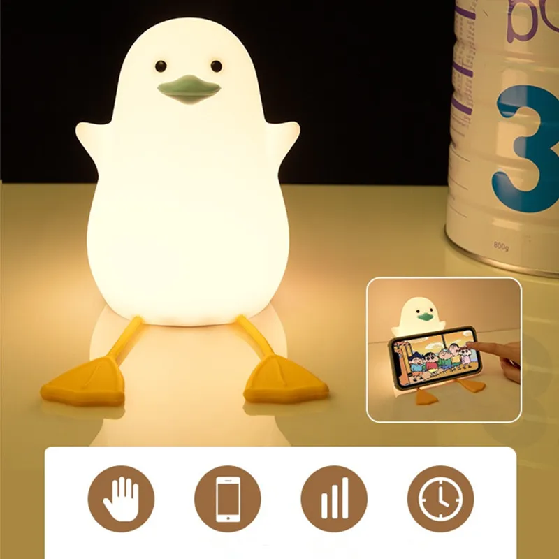 Cute Duck Led Night Light | USB Rechargeable Silicone Lamp - Touch Switch -16