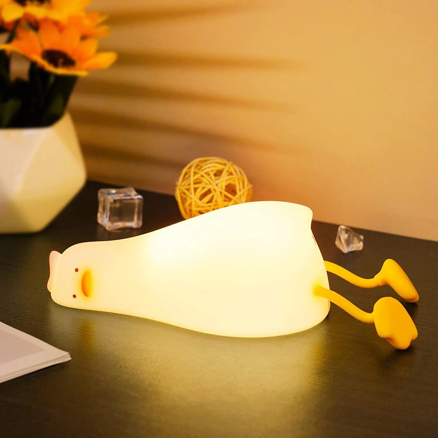 Linda luz nocturna LED de pato | Lámpara de silicona recargable por USB - Interruptor táctil -14