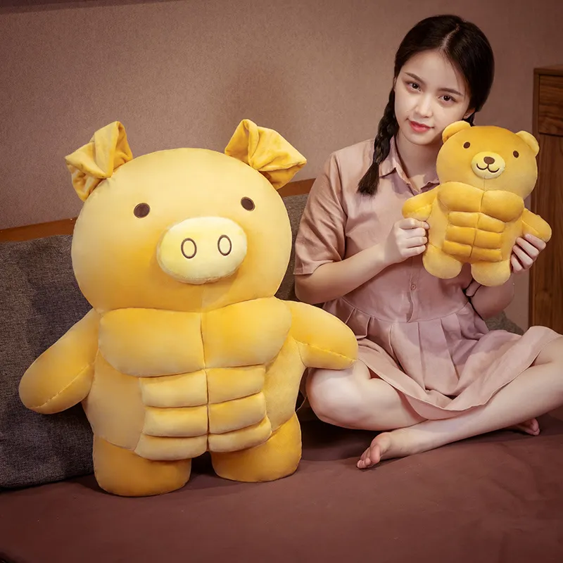 Pig Bear Muscle Plush Toy | Stuffed Animal Lion, Soft Cartoon Sleep Hug Pillow -1