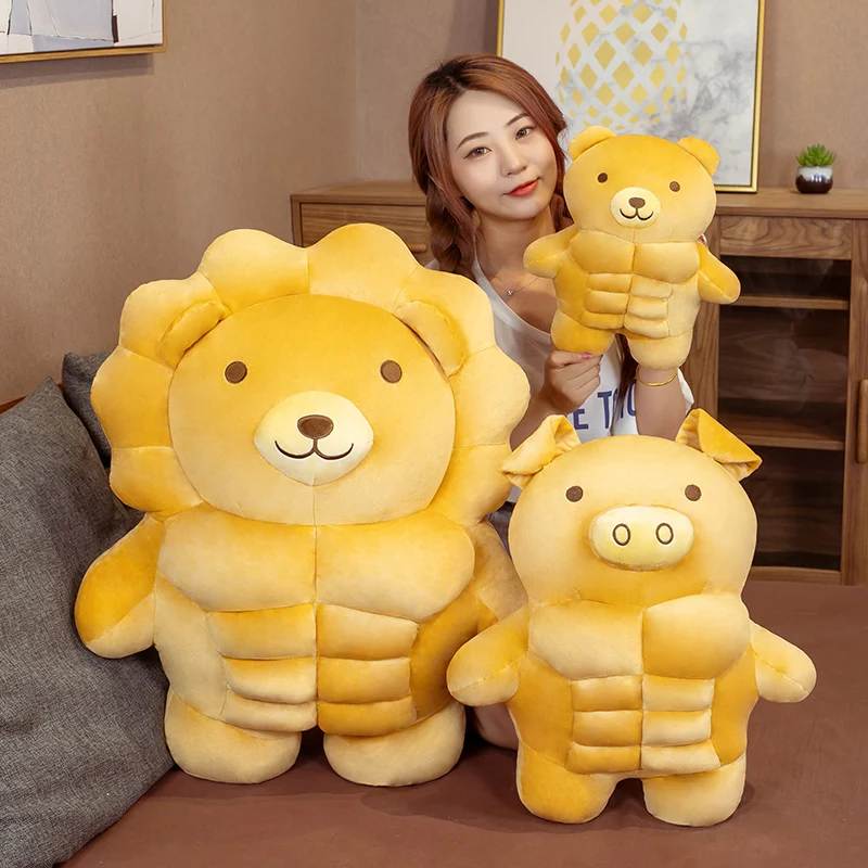 Pig Bear Muscle Plush Toy | Stuffed Animal Lion, Soft Cartoon Sleep Hug Pillow -12
