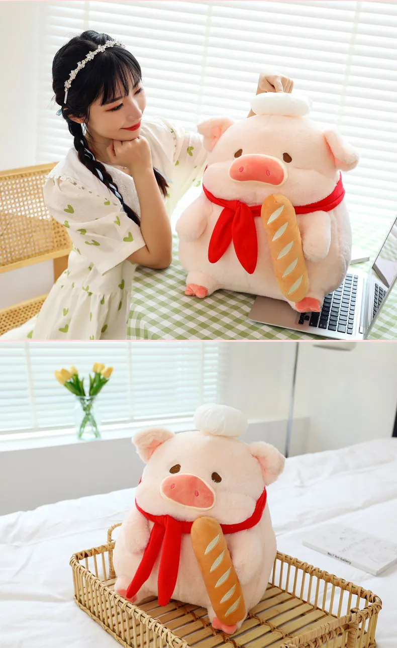 Lulu Pig Plushies Baguette Cook Series | Kawaii Piglet Plush Dolls, Cute Soft Big Pillow -10