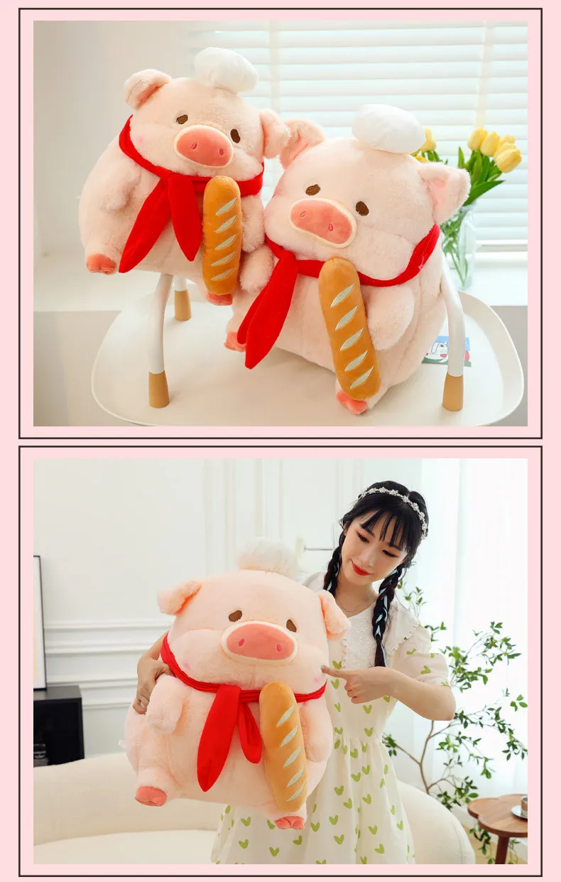 Lulu Pig Plushies Baguette Cook Series | Kawaii Piglet Plush Dolls, Cute Soft Big Pillow -2