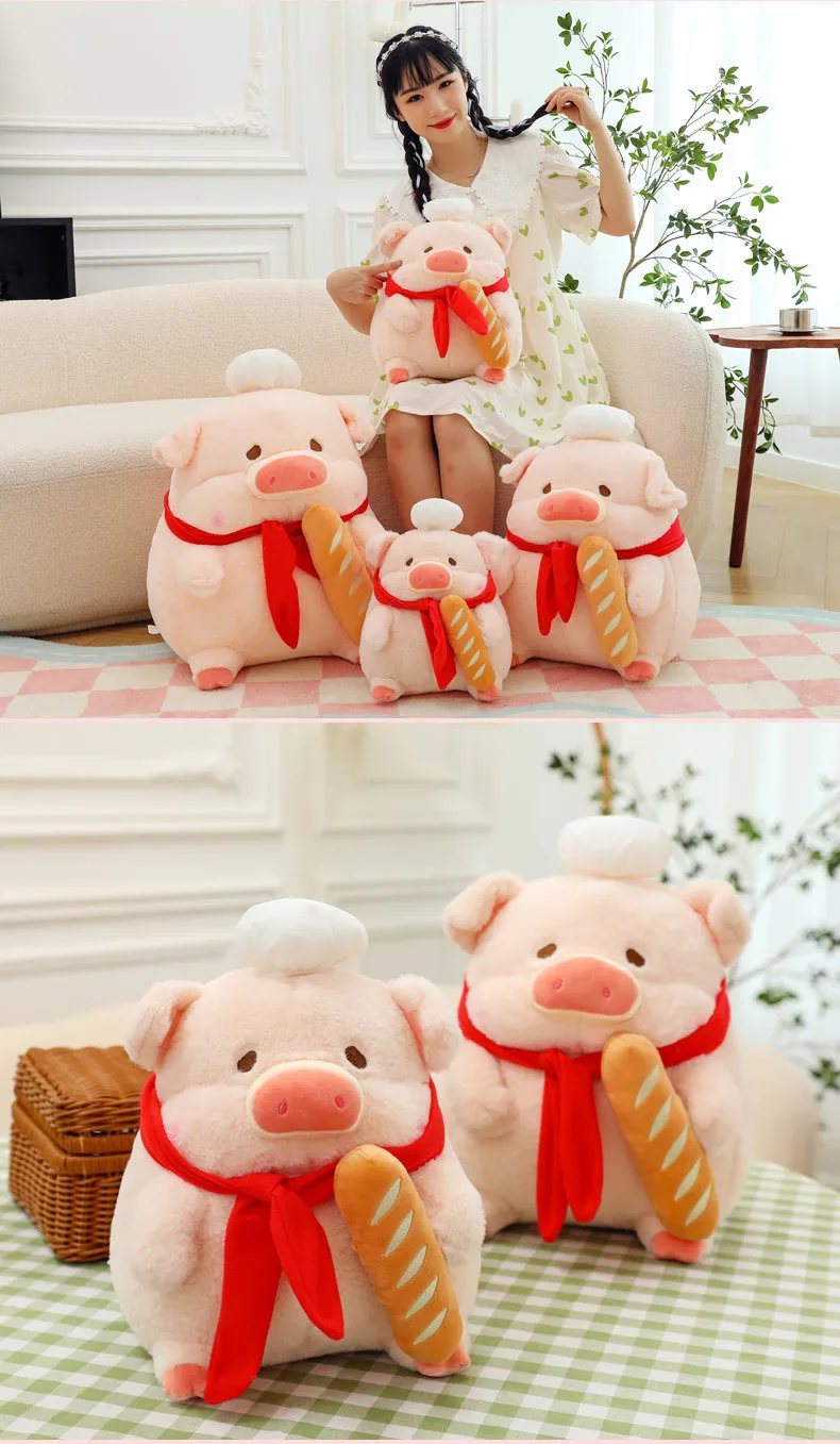 Lulu Pig Plushies Baguette Cook Series | Kawaii Piglet Plush Dolls, Cute Soft Big Pillow -8
