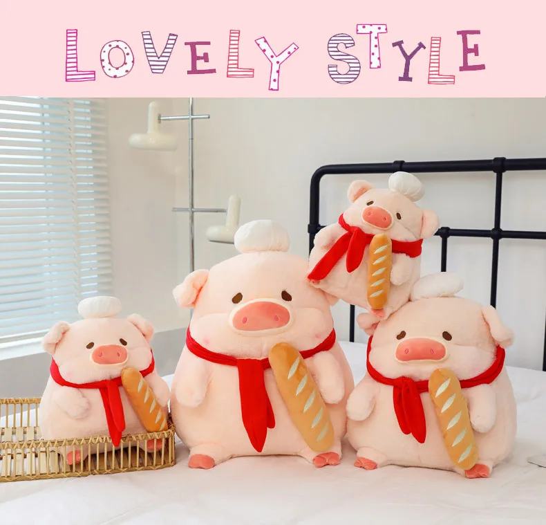 Lulu Pig Plushies Baguette Cook Series | Kawaii Piglet Plush Dolls, Cute Soft Big Pillow -5