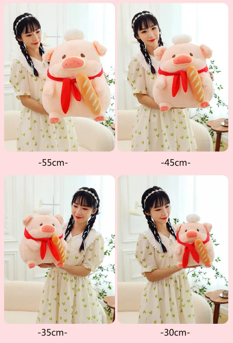 Lulu Pig Plushies Baguette Cook Series | Kawaii Piglet Plush Dolls, Cute Soft Big Pillow -4