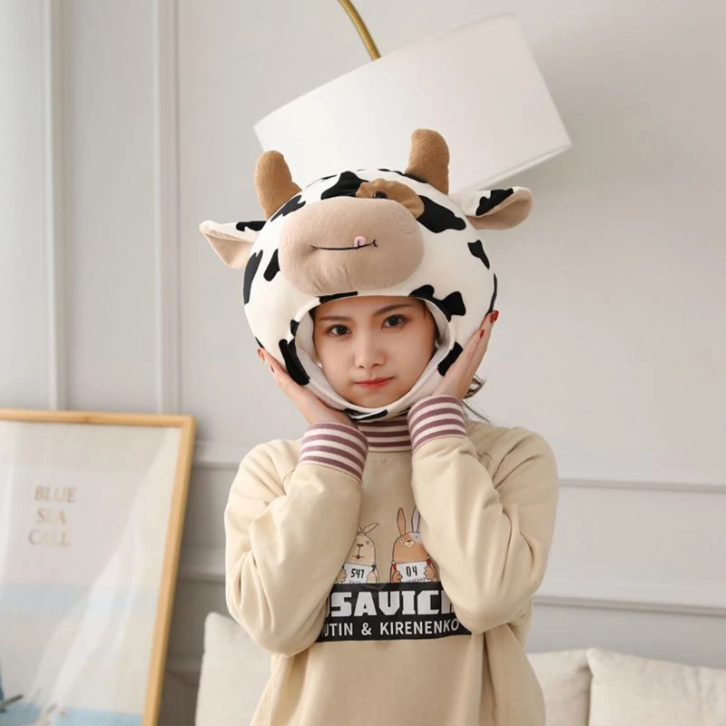Cow Head Hat | Funny Milk Cow Head Plush Hat - Kopfbedeckung Cap Cosplay -2