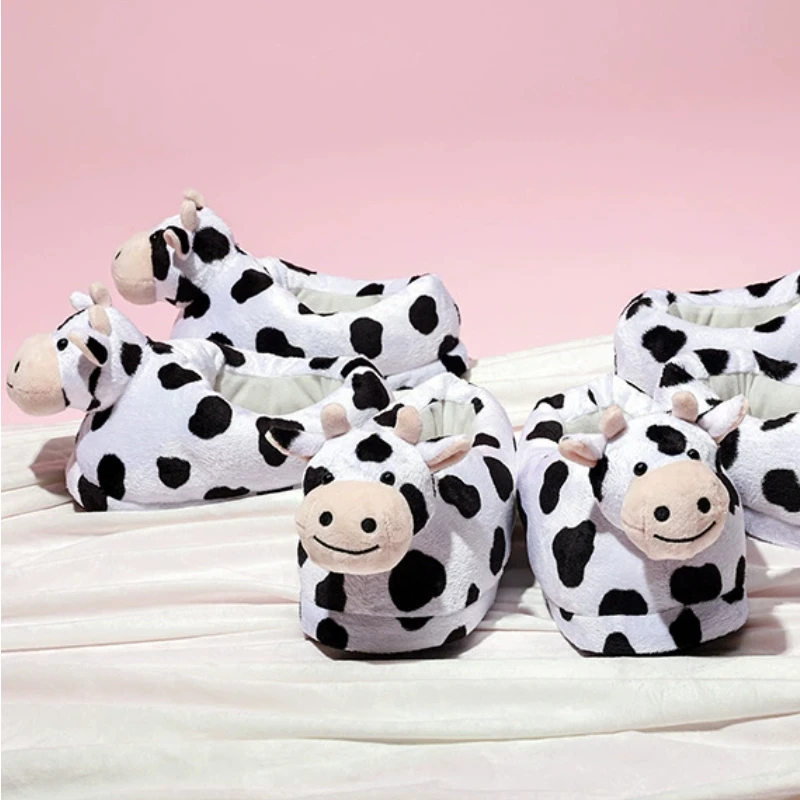 Зимние пушистые тапочки | Kawaii пушистые теплые тапочки для дома из мультфильма "Молочная корова" -9