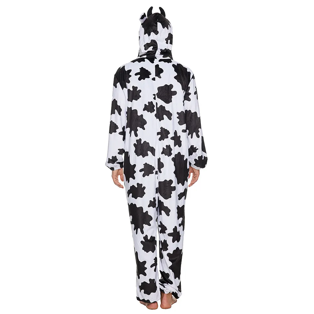 Cosplay Cow Animal Costume | Adult Plush Cow Print Pajama Costume -6