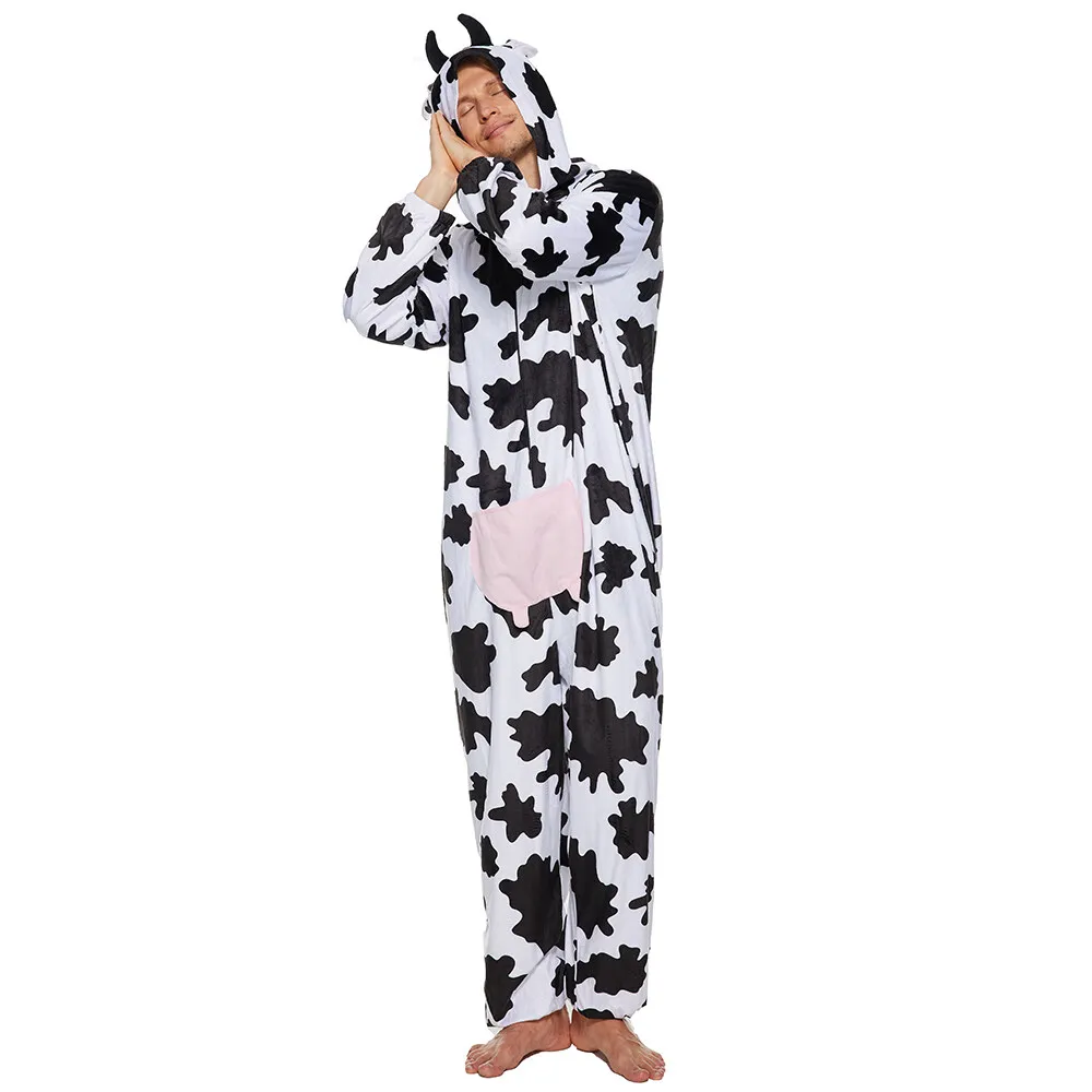 Cosplay Cow Animal Costume | Adult Plush Cow Print Pajama Costume -3
