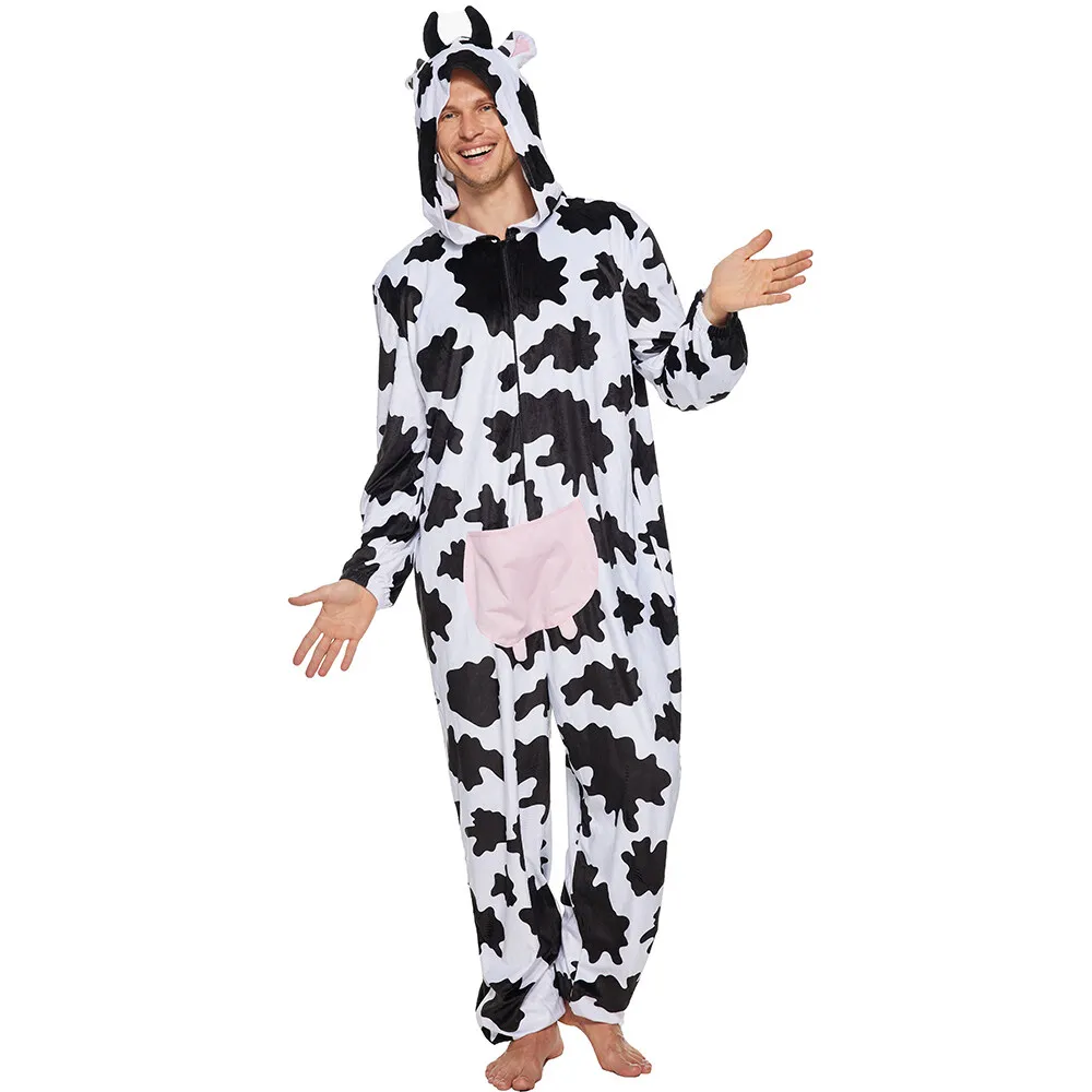 Cosplay Cow Animal Costume | Adult Plush Cow Print Pajama Costume -1