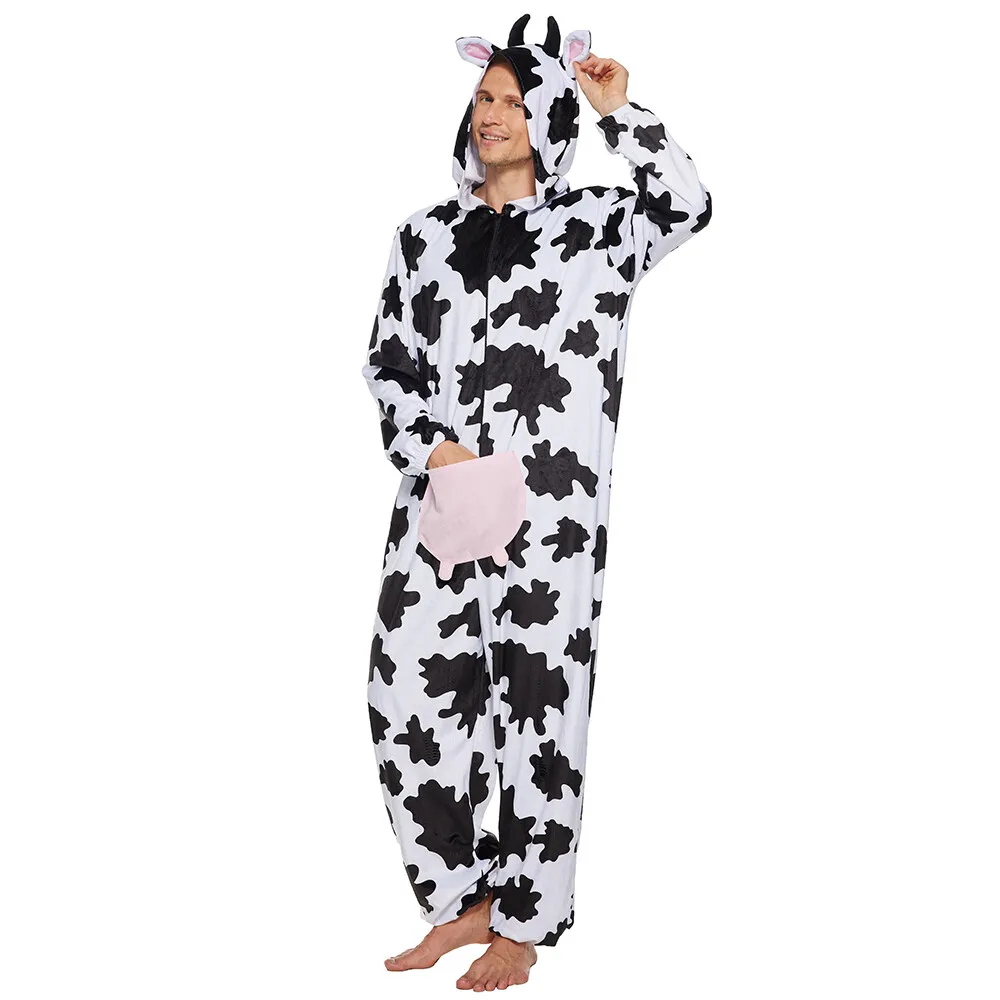 Cosplay Cow Animal Costume | Adult Plush Cow Print Pajama Costume -2